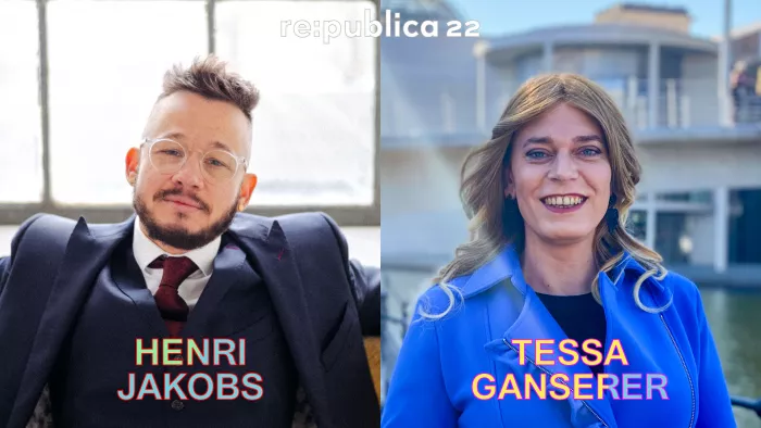 Porträtfotos von #rp22-Sprecher*innen Henri Jakobs und Tessa Ganserer